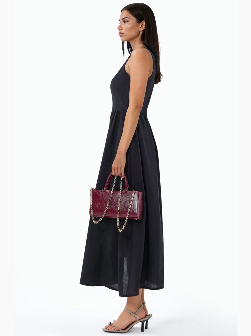 Vestido midi liso com decote quadrado busem Preto - Kiabi