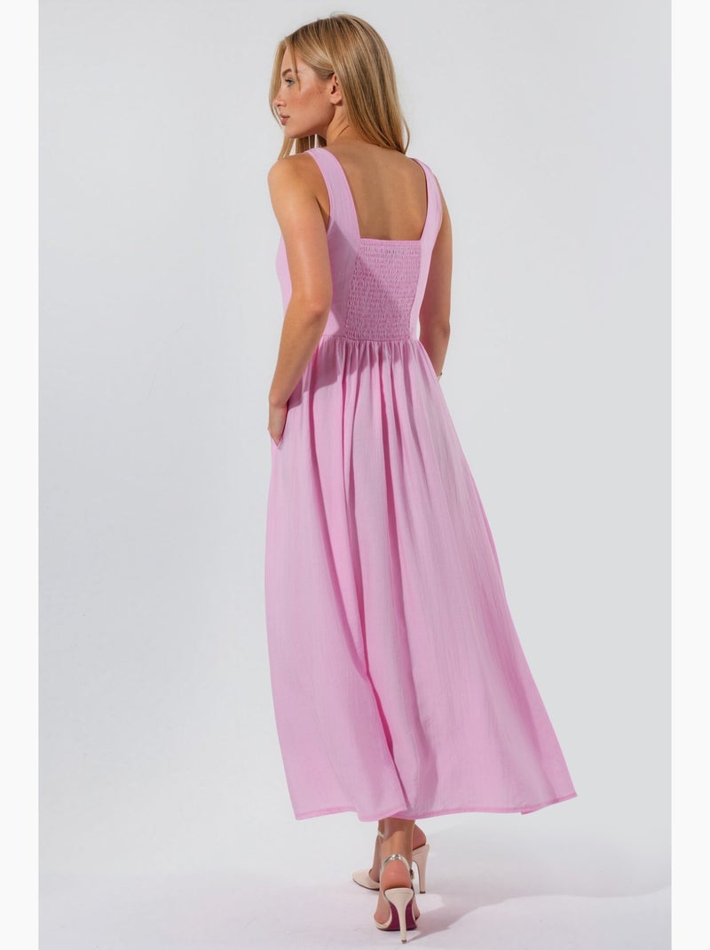 Vestido midi liso com decote quadrado busem Rosa-claro - Kiabi