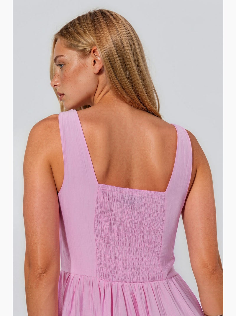 Vestido midi liso com decote quadrado busem Rosa-claro - Kiabi