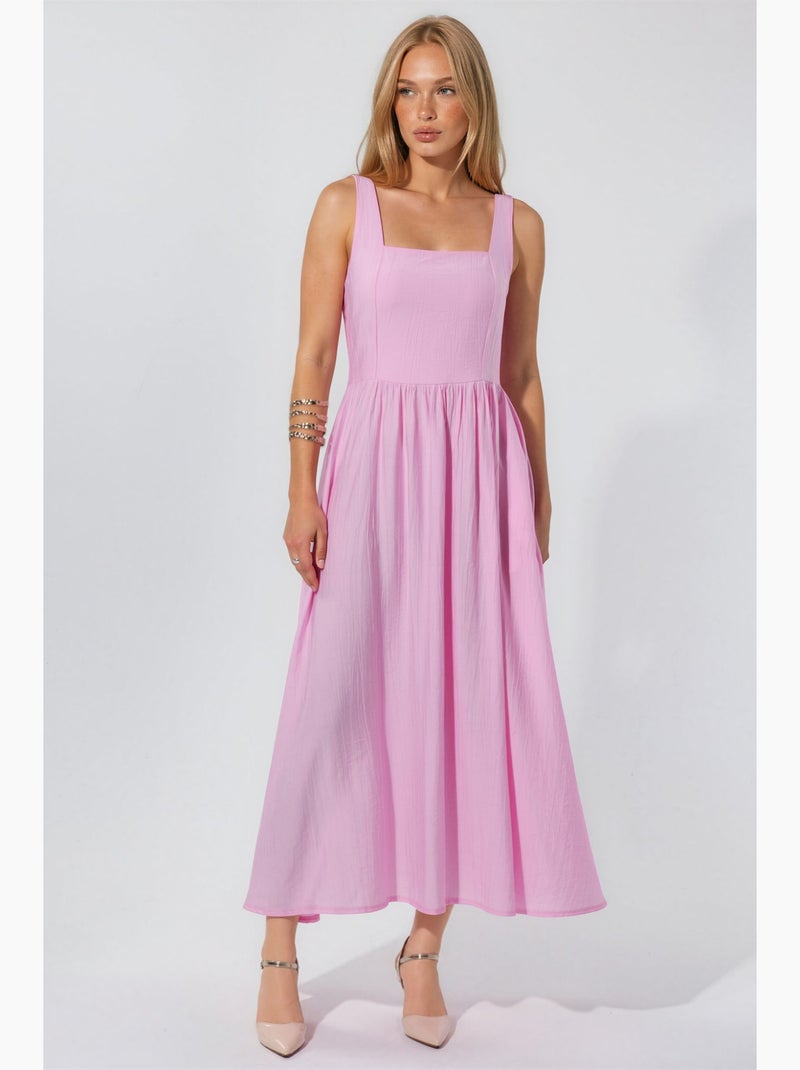 Vestido midi liso com decote quadrado busem Rosa-claro - Kiabi
