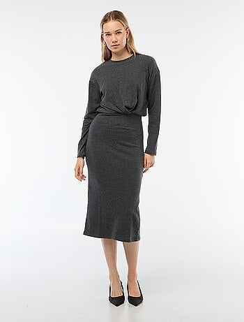 Vestido midi liso de manga comprida