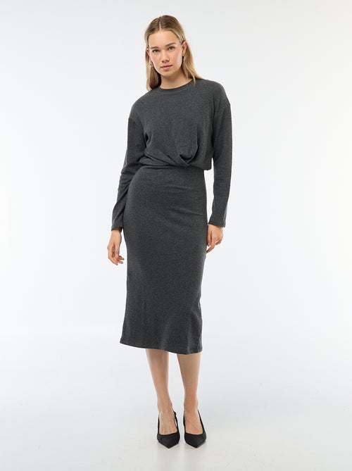 Vestido midi liso de manga comprida - Kiabi