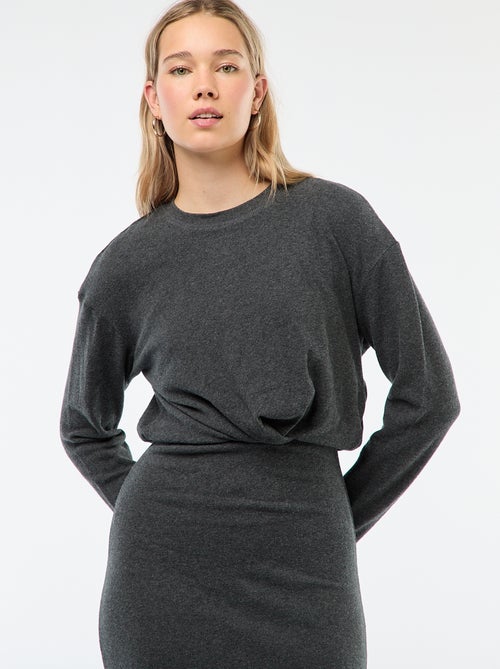 Vestido midi liso de manga comprida - Kiabi