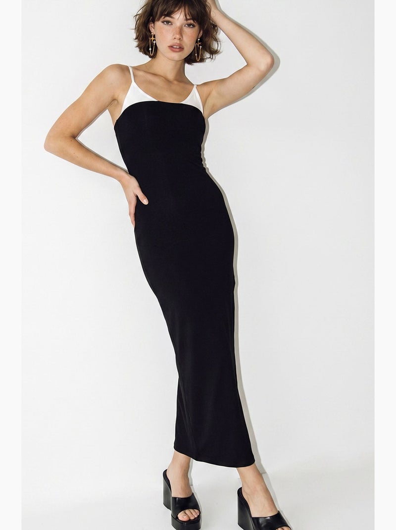 Vestido midi lucci Preto Branco - Kiabi