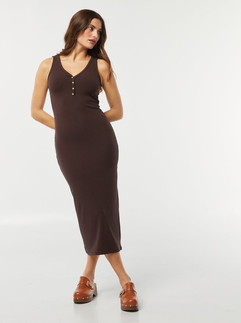 Vestido midi nervurado CASTANHO - Kiabi