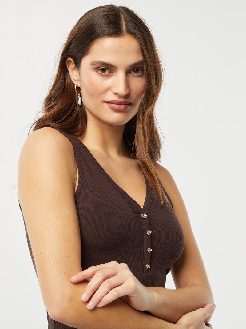 Vestido midi nervurado CASTANHO - Kiabi