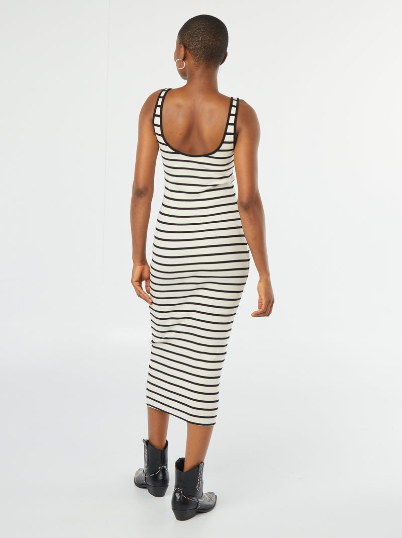 Vestido midi nervurado sem mangas BRANCO - Kiabi