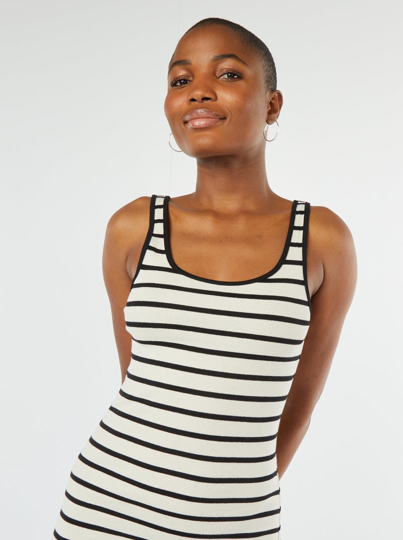 Vestido midi nervurado sem mangas BRANCO - Kiabi