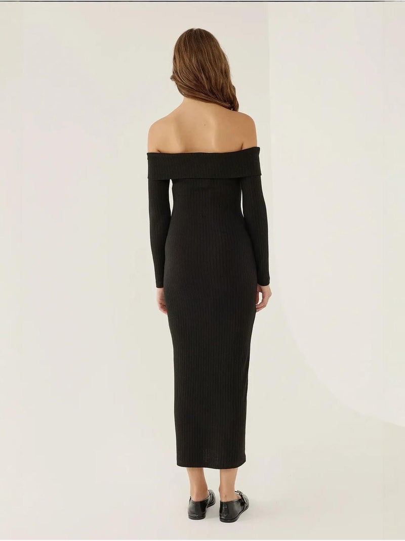 Vestido midi ombro a ombro hiccup Preto - Kiabi