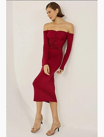 Vestido midi ombro a ombro hiccup