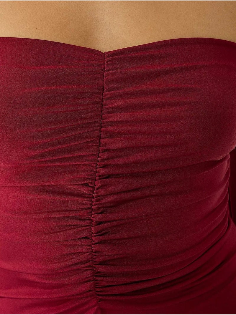 Vestido midi ombro a ombro Vermelho - Kiabi