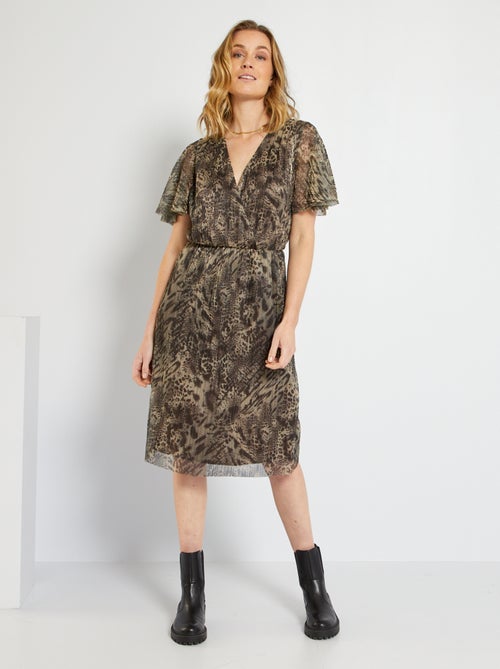 Vestido midi plissado - Kiabi