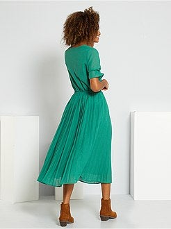 Vestido midi plissado - Kiabi