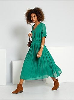 Vestido midi plissado - Kiabi