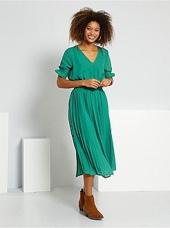 Vestido midi plissado - Kiabi