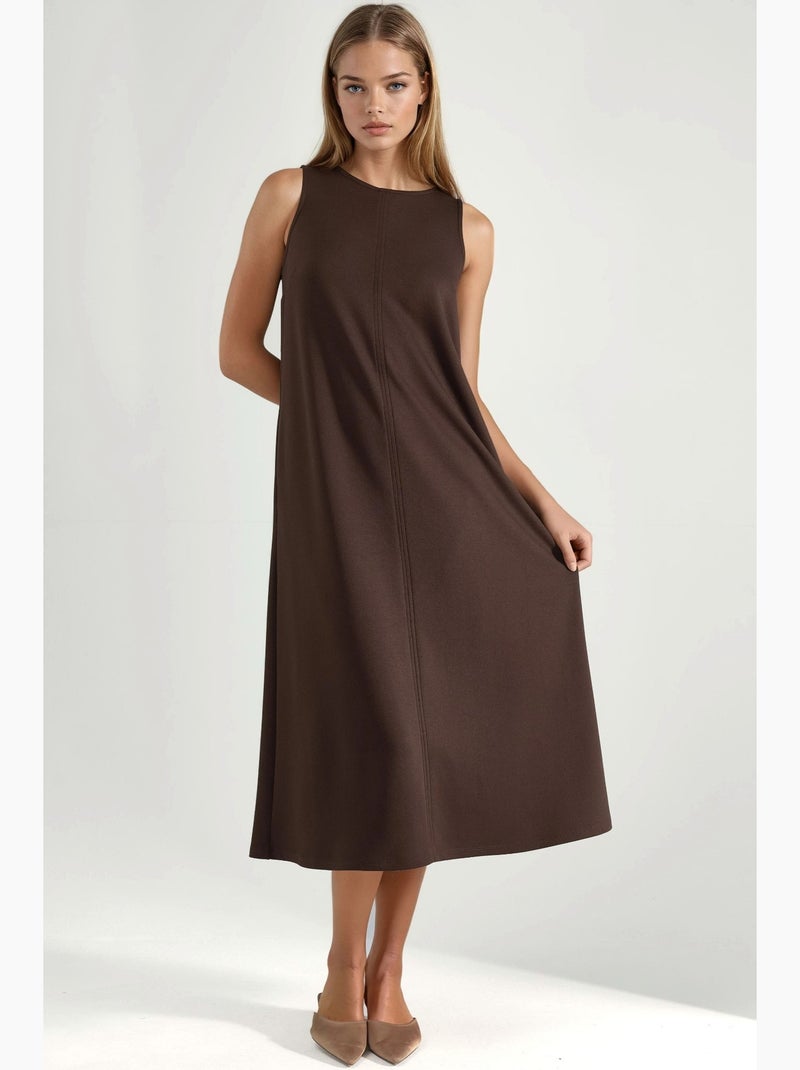 Vestido midi relaxed fit com toque modal e bolsos hiccup Castanho-escuro - Kiabi
