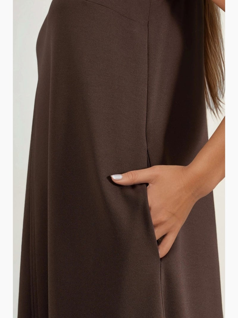 Vestido midi relaxed fit com toque modal e bolsos hiccup Castanho-escuro - Kiabi