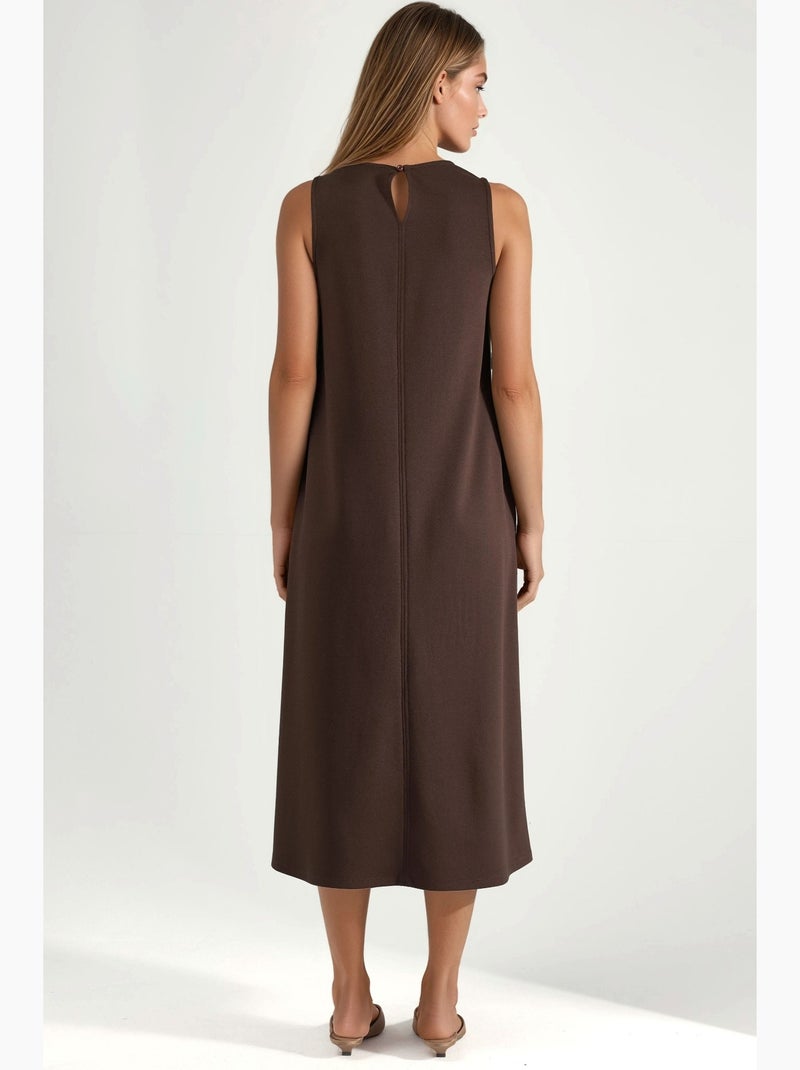 Vestido midi relaxed fit com toque modal e bolsos hiccup Castanho-escuro - Kiabi