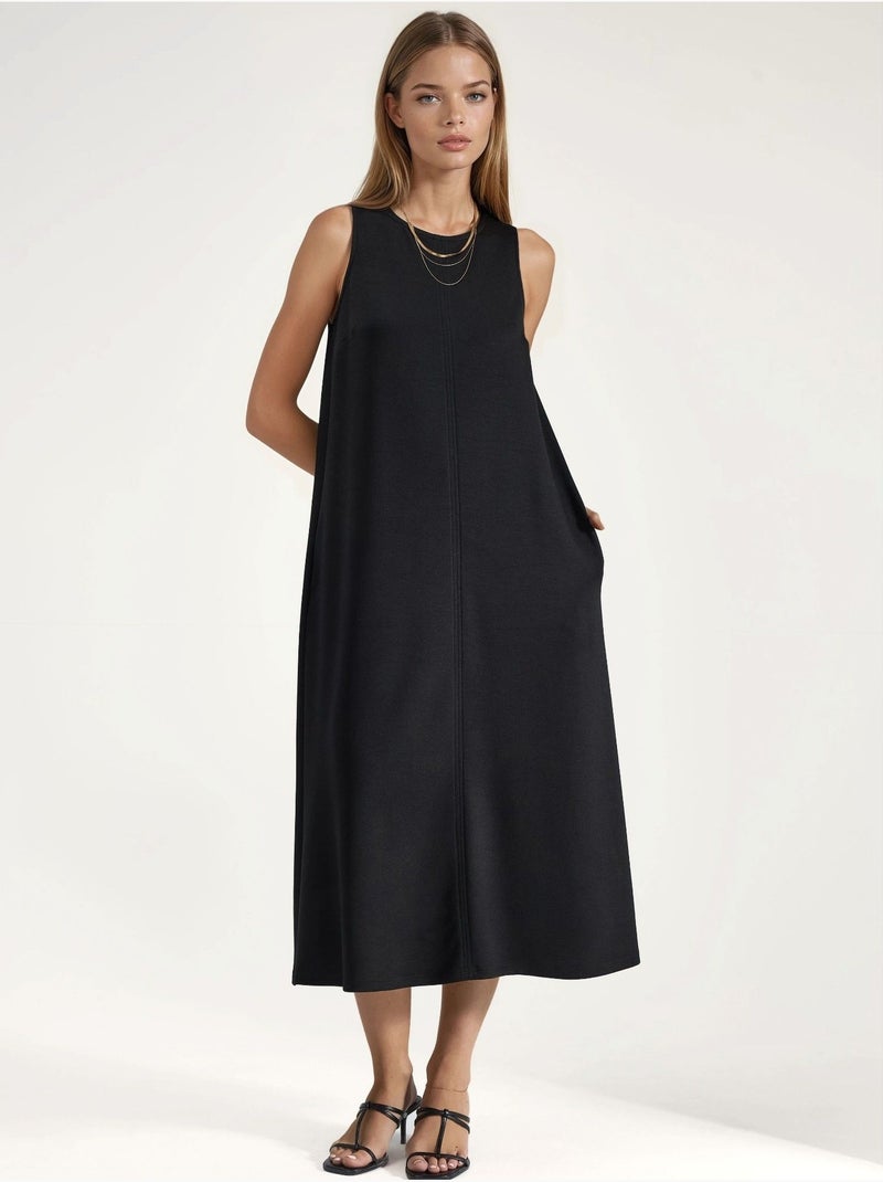 Vestido midi relaxed fit com toque modal e bolsos hiccup Preto - Kiabi
