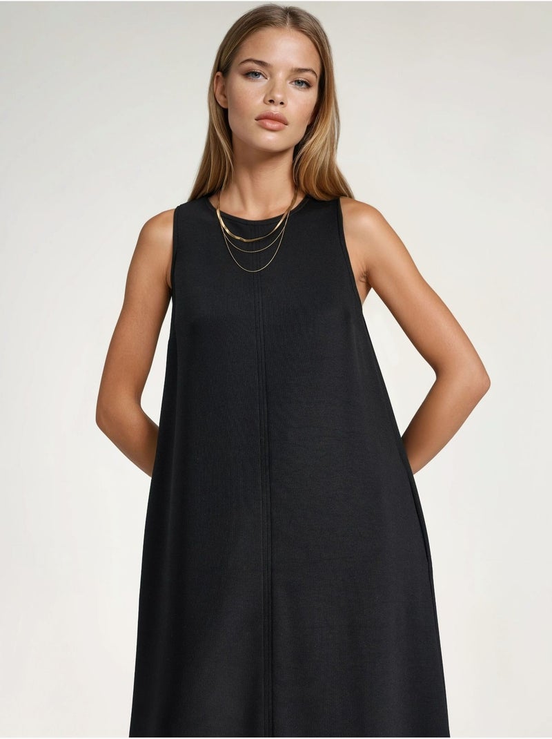 Vestido midi relaxed fit com toque modal e bolsos hiccup Preto - Kiabi