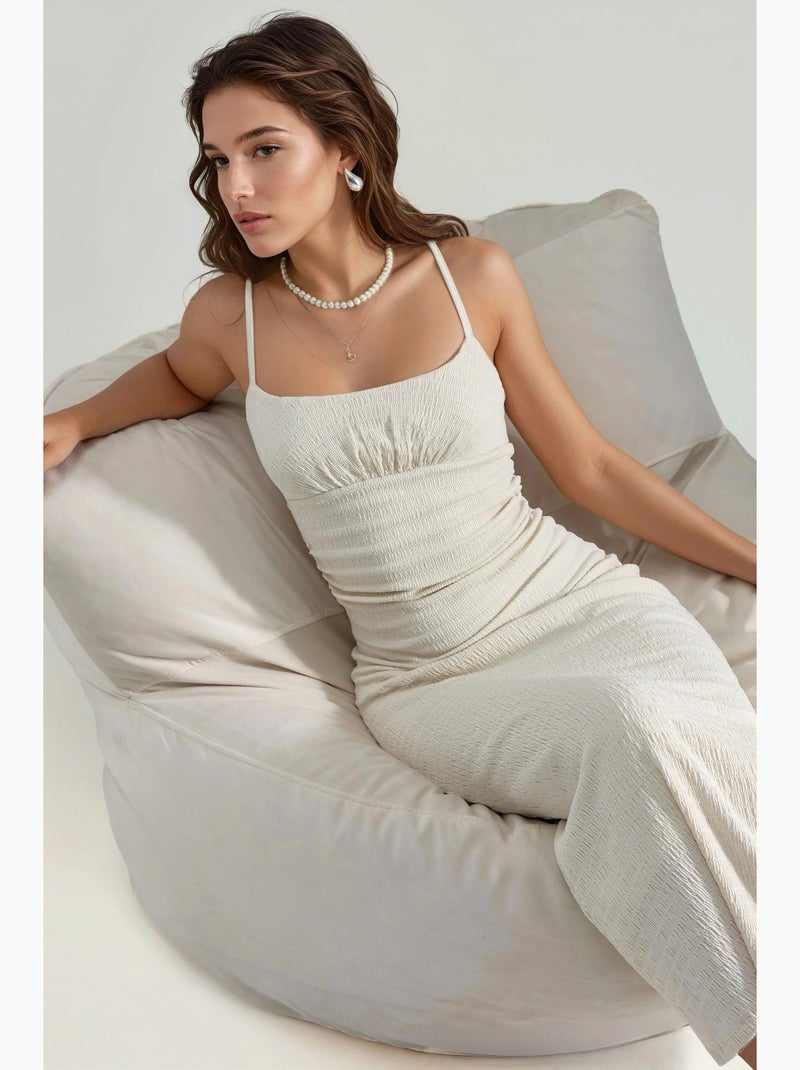 Vestido midi rústico hiccup Branco sujo - Kiabi