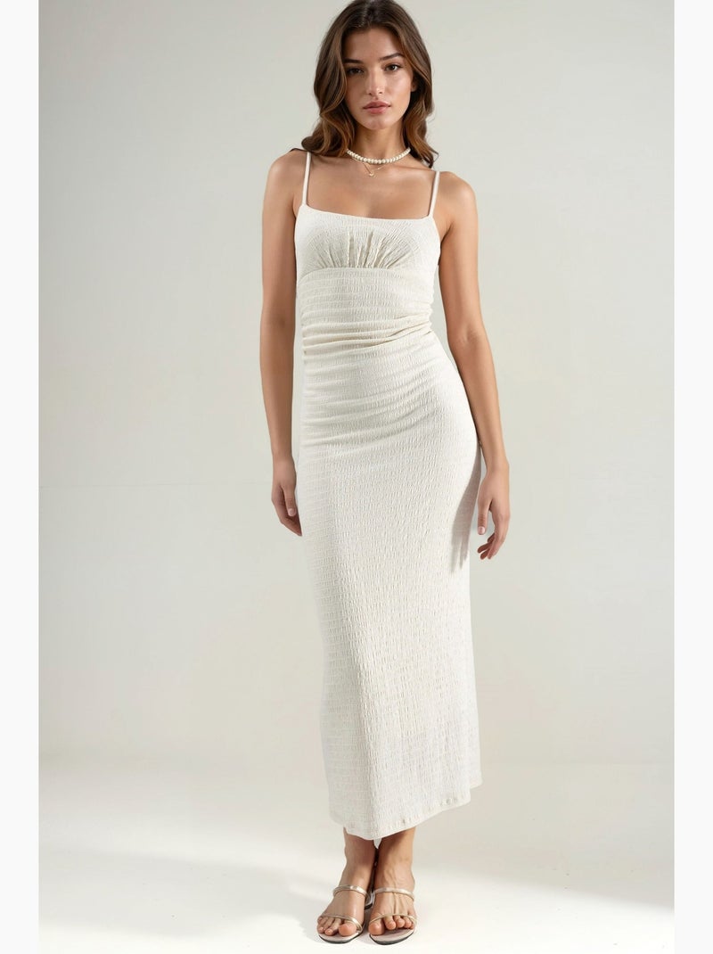 Vestido midi rústico hiccup Branco sujo - Kiabi