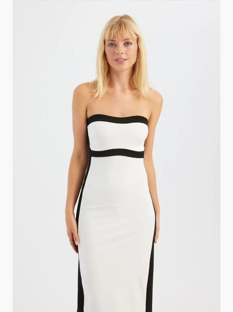 Vestido midi sem alças color block hiccup Branco - Kiabi