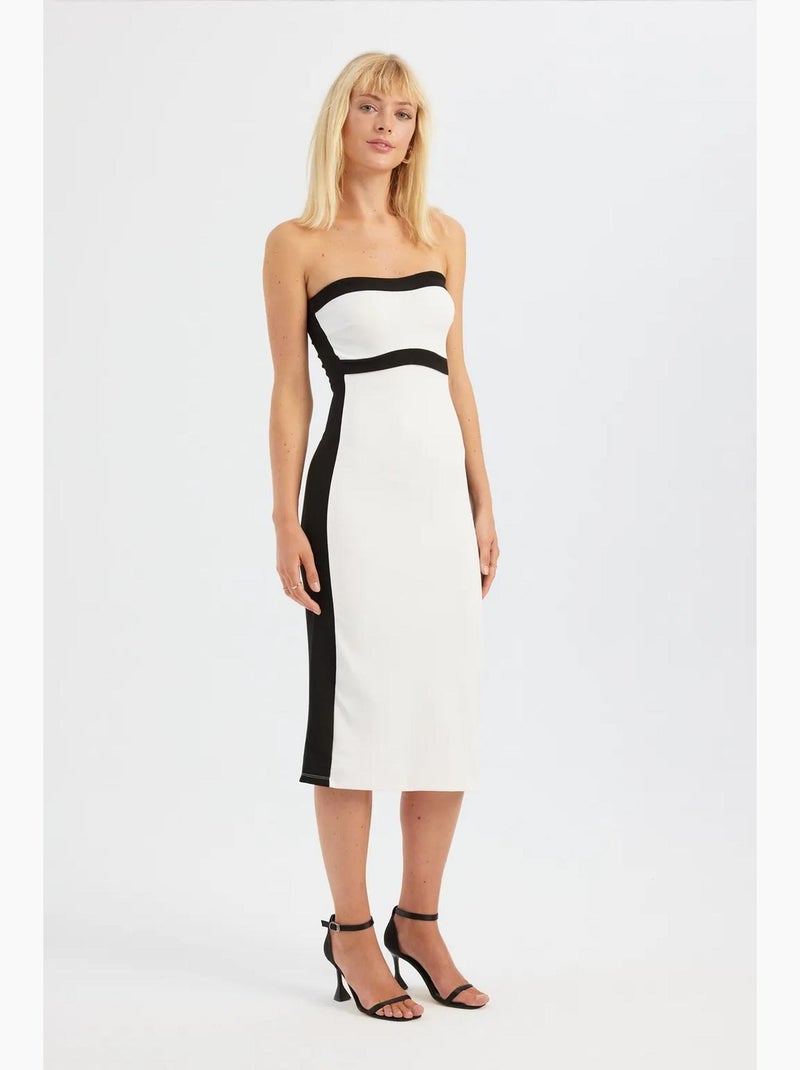 Vestido midi sem alças color block hiccup Branco - Kiabi