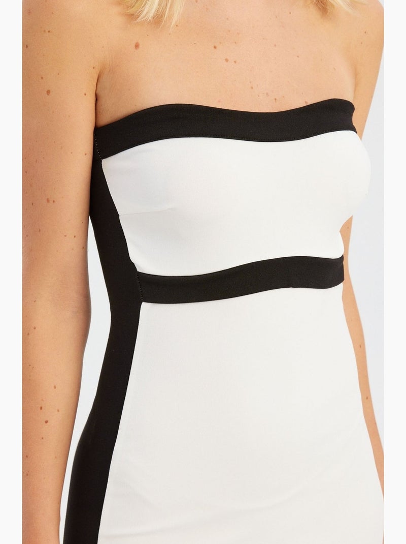 Vestido midi sem alças color block hiccup Branco - Kiabi