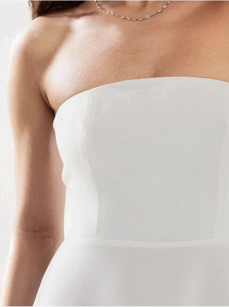Vestido midi sem alças em forma de A Branco - Kiabi