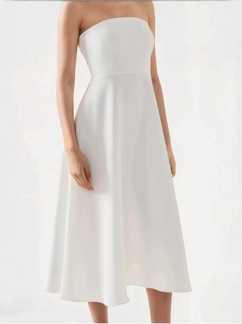 Vestido midi sem alças em forma de A Branco - Kiabi