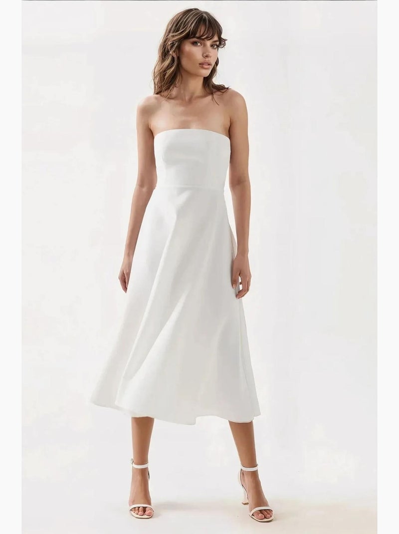 Vestido midi sem alças em forma de a hiccup Branco - Kiabi