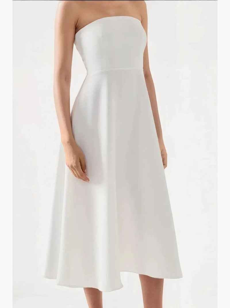Vestido midi sem alças em forma de a hiccup Branco - Kiabi