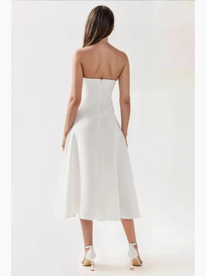 Vestido midi sem alças em forma de a hiccup Branco - Kiabi
