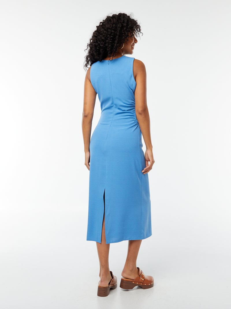 Vestido midi sem mangas ajurado de lado Azul - Kiabi