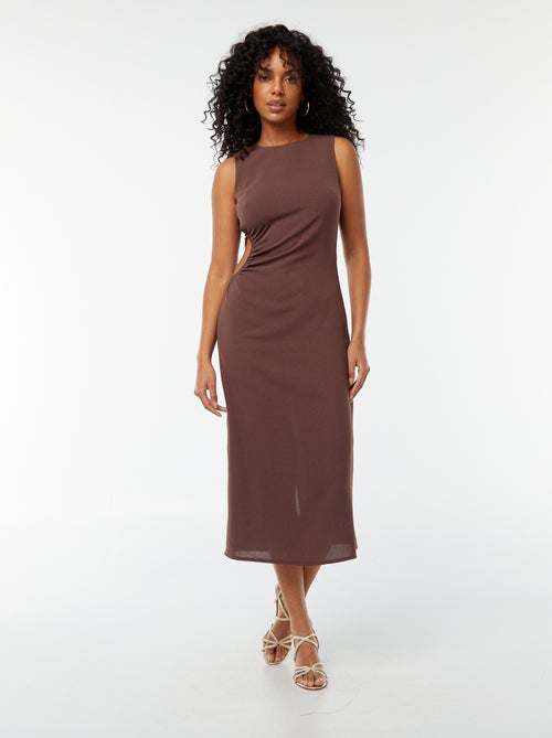 Vestido midi sem mangas ajurado de lado - Kiabi