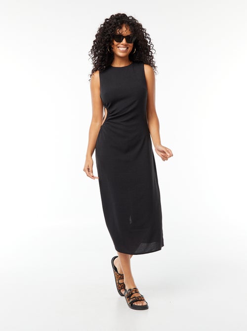 Vestido midi sem mangas ajurado de lado - Kiabi