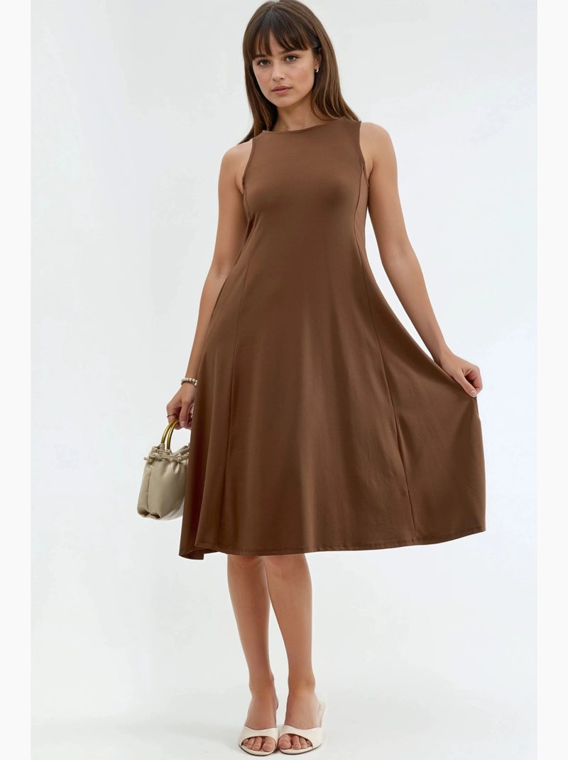 Vestido midi sem mangas com bolsos busem Castanho-claro - Kiabi