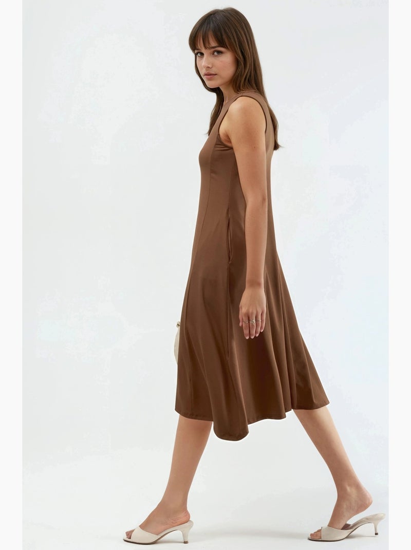 Vestido midi sem mangas com bolsos busem Castanho-claro - Kiabi