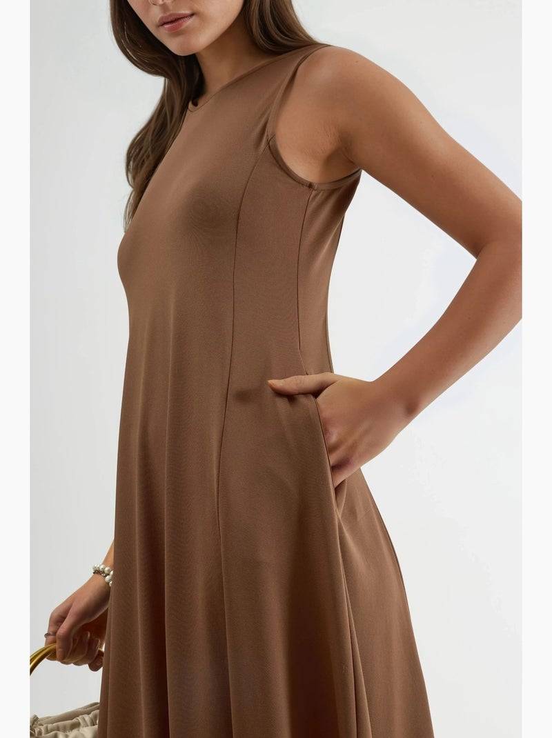 Vestido midi sem mangas com bolsos busem Castanho-claro - Kiabi