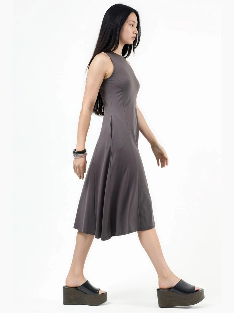 Vestido midi sem mangas com bolsos busem Cinza escuro - Kiabi