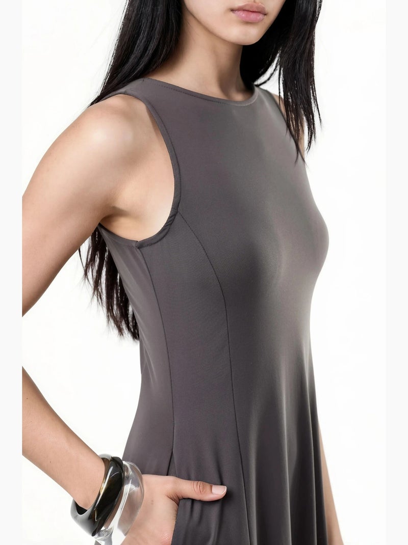 Vestido midi sem mangas com bolsos busem Cinza escuro - Kiabi