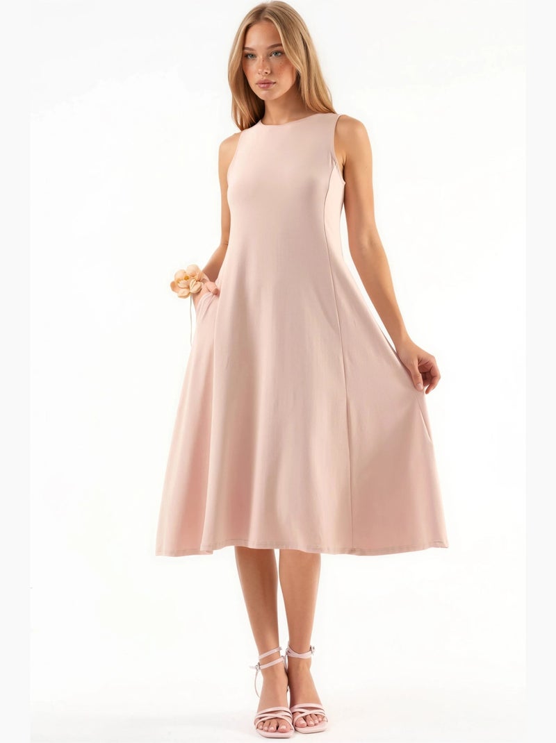 Vestido midi sem mangas com bolsos busem Rosa-pálido - Kiabi