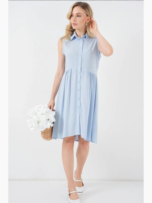 Vestido midi sem mangas com botões e colarinho de camisa bdart - Kiabi Vestido midi sem mangas com botões e colarinho de camisa bdart - Kiabi