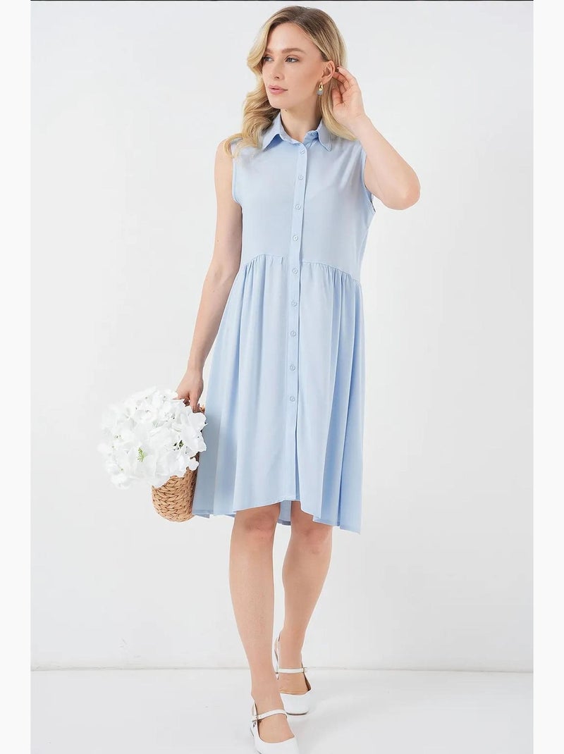 Vestido midi sem mangas com botões e colarinho de camisa bdart Azul claro - Kiabi