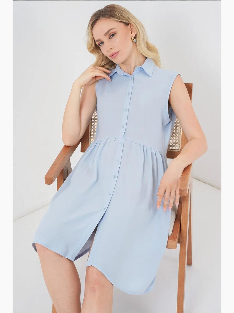 Vestido midi sem mangas com botões e colarinho de camisa bdart Azul claro - Kiabi