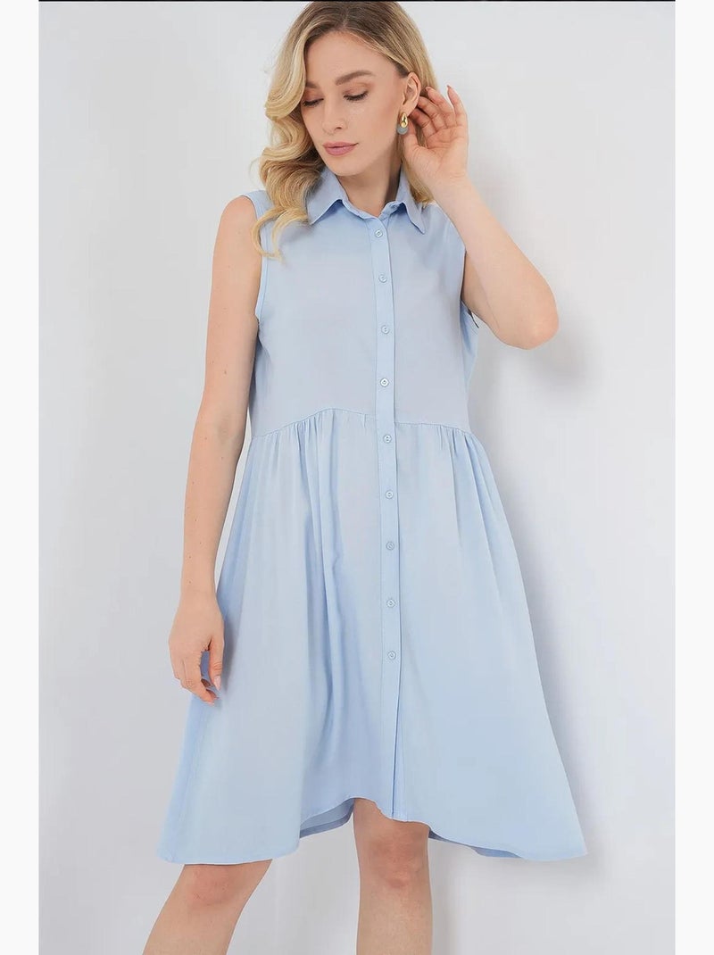 Vestido midi sem mangas com botões e colarinho de camisa bdart Azul claro - Kiabi