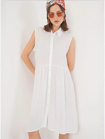 Vestido midi sem mangas com botões e colarinho de camisa bdart