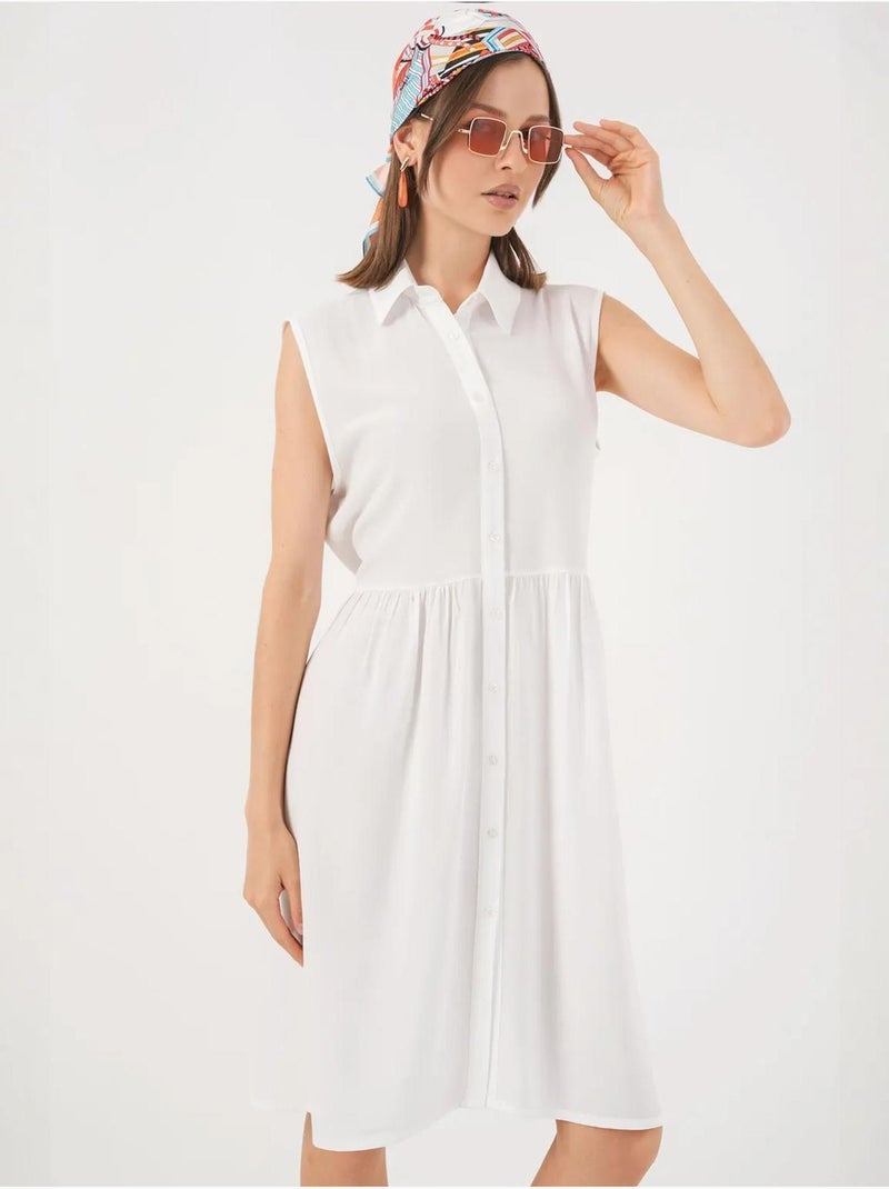 Vestido midi sem mangas com botões e colarinho de camisa bdart Branco - Kiabi