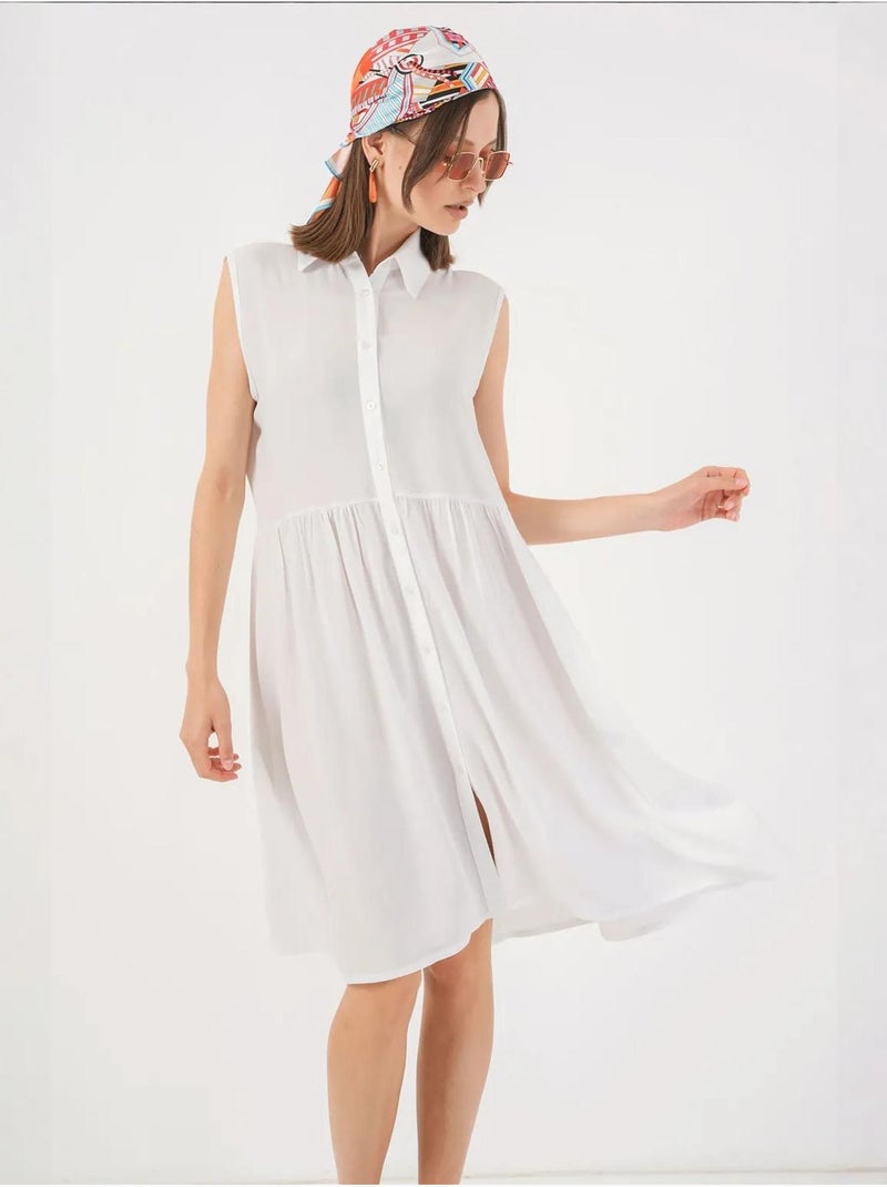 Vestido midi sem mangas com botões e colarinho de camisa bdart Branco - Kiabi
